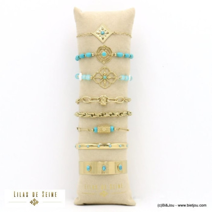 ensemble de 8 bracelets fleur étoile trèfle coeur "I LOVE YOU" nacre pierre acier inoxydable femme 0222147