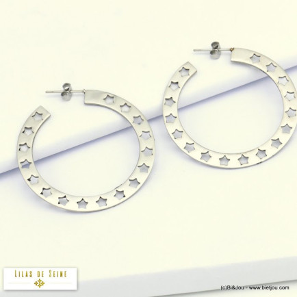 boucles d'oreille créoles plate acier inoxydable étoile femme 0320018