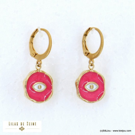 boucles d'oreille acier inoxydable oeil porte-bonheur résine époxy femme 0322107