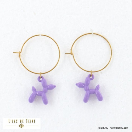 boucles d'oreille créoles acier inoxydable chien résine époxy femme 0322109