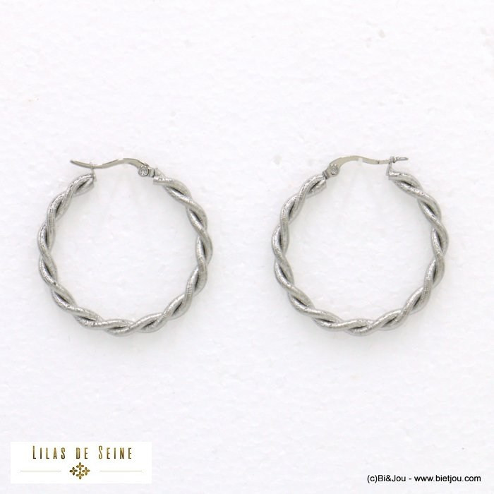 boucles d'oreille créoles acier inoxydable fil torsadé femme 0322071 boucles d'oreille créoles acier inoxydable fil torsadé femme 0322071