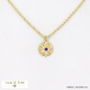 collier acier inoxydable pendentif fleur strass chaîne maille corde femme 0122510 bleu foncé