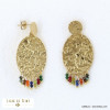 boucles d'oreilles acier inoxydable ovale martelé billes facettées pierre femme 0322516