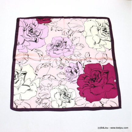 carré effet satiné motif rose fleur touché soie polyester femme 0722506