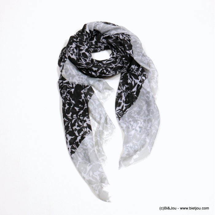 foulard bicolore motif fleurs femme 0722503