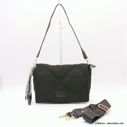 sac messager Flora&Co polyester satiné matelassé double bandoulières pompon tassel lacets 0922524