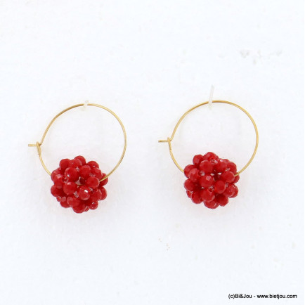 Anneaux chic perles cristal facetté forme framboise 0322578 rouge