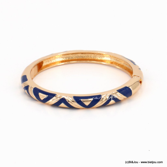 Bracelet jonc ouvrable motifs triangles émail métal femme 0221582 bleu foncé
