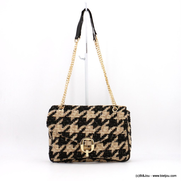 Sac porté épaule tweed pied de poule bandoulière chaîne métal femme 0922548 naturel/beige Sac porté épaule tweed pied de poule bandoulière chaîne métal femme 0922548 naturel/beige