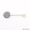 Broche épingle ronde métal strass perle acrylique femme 0522519 argenté