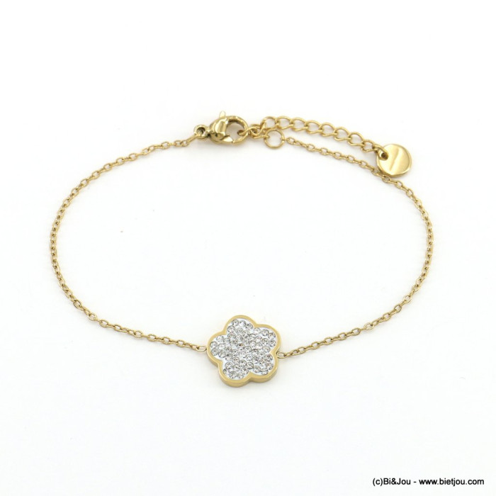Bracelet acier inoxydable fleur pétales arrondies strass femme 0222572 doré Bracelet acier inoxydable fleur pétales arrondies strass femme 0222572 doré