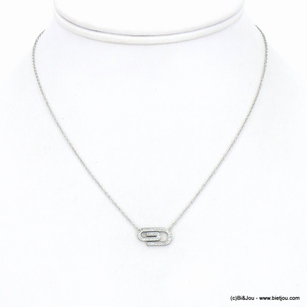 Collier acier inoxydable trombone strass femme 0122601 argenté
