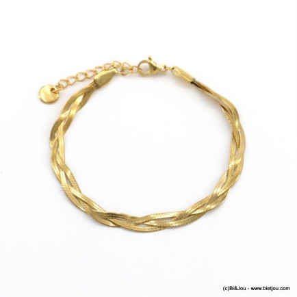 Bracelet acier inoxydable double chaînes maille miroir entrelacées femme 0222568 doré