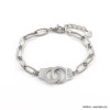 Bracelet acier inoxydable menottes strass chaîne grosse maille femme 0222571 argenté