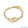 Bracelet acier inoxydable menottes strass chaîne grosse maille femme 0222571 doré
