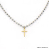 Collier acier inoxydable croix cristal facetté femme 0122615 argenté