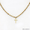 Collier acier inoxydable croix cristal facetté femme 0122615 doré