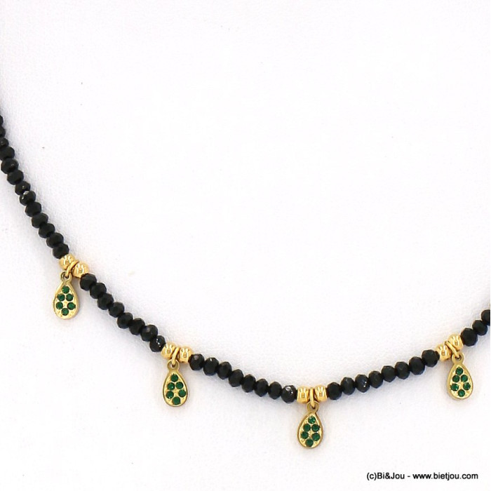Collier acier inoxydable goutte strass cristal facetté femme 0122616 vert
