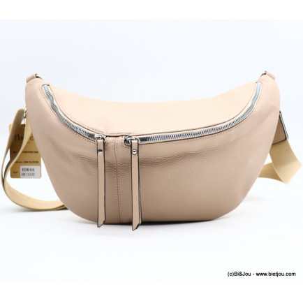 Grand sac banane Flora&Co simili-cuir grainé 3 fermetures zip 0923015 naturel/beige