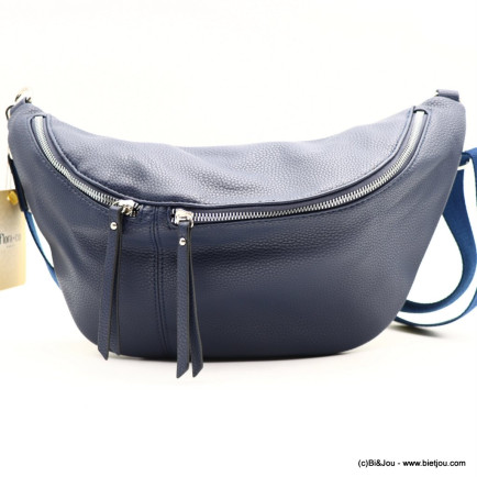 Grand sac banane Flora&Co simili-cuir grainé 3 fermetures zip 0923015 bleu