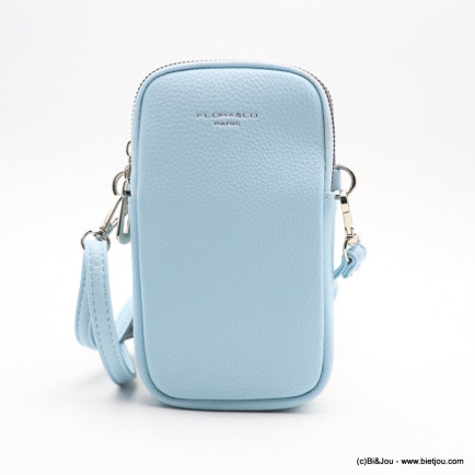 Pochette smartphone/téléphone Flora&Co simili-cuir grainé 2 fermetures zip 0923014 bleu ciel