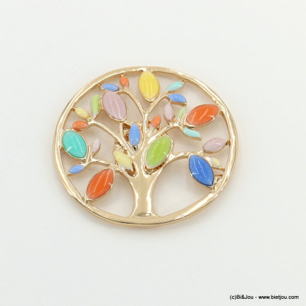 Broche femme ronde avec arbre de vie résine et métal attache magnétique 0523004 multi