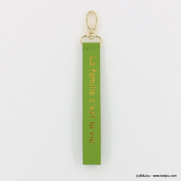 Bijou de sac "La famille c'est la vie" simili-cuir porte-clés mousqueton 0823003 vert Bijou de sac "La famille c'est la vie" simili-cuir porte-clés mousqueton 0823003 vert