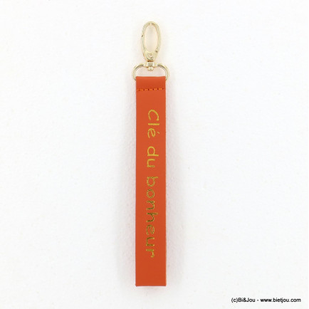 Porte-clés fantaisie à mousqueton "Clé du bonheur" simili-cuir bijou de sac 0823001 orange