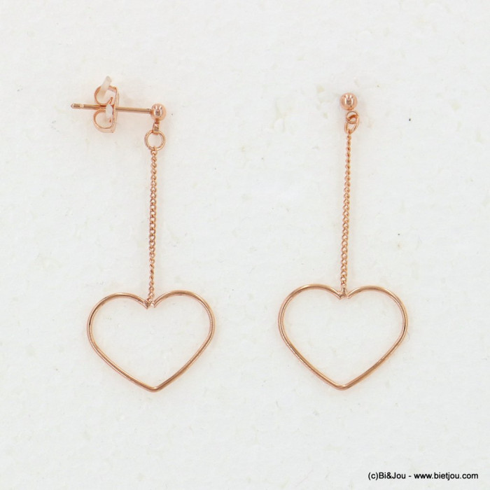 Boucles d'oreilles pendentif coeur en métal romantique pour femme 0323027 doré rose
