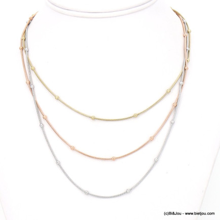 Collier layering trois-rangs chaînes maille serpent billes acier inoxydable 0123036 doré/argenté
