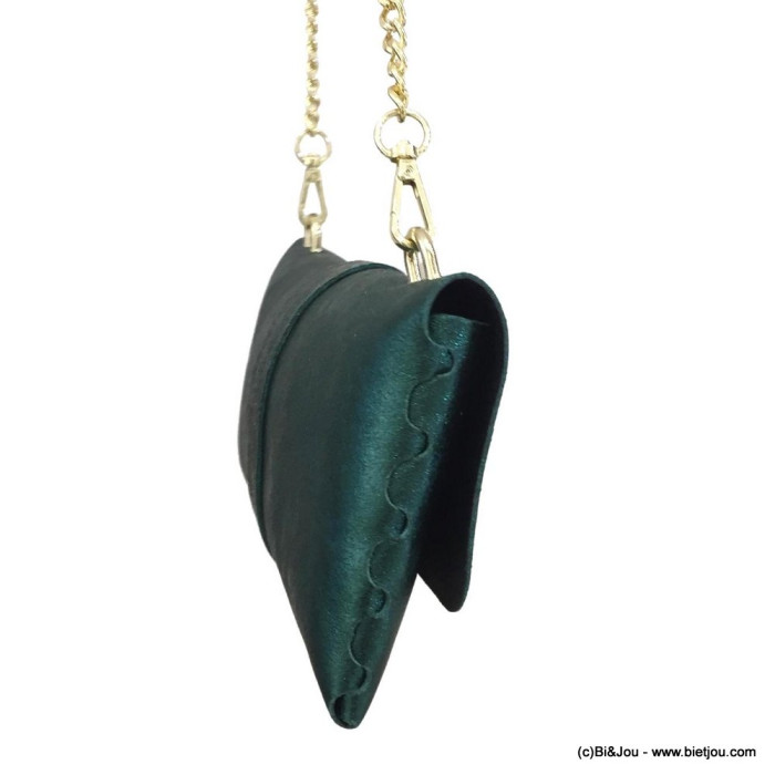 Sac à bandoulière chaîne pochette cuir véritable irisé rabat abeille femme 0922518 vert foncé