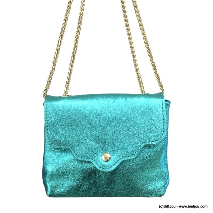 Sac à bandoulière pochette chaîne cuir véritable couleur fluo irisé festonné nuage femme 0923001 bleu ciel Sac à bandoulière pochette chaîne cuir véritable couleur fluo irisé festonné nuage femme 0923001 bleu ciel