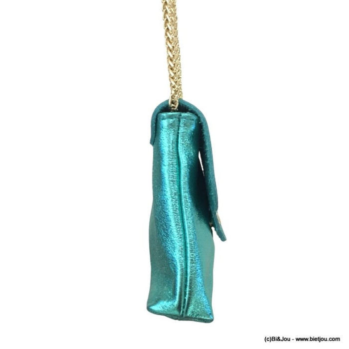 Sac à bandoulière pochette chaîne cuir véritable couleur fluo irisé festonné nuage femme 0923001 bleu ciel