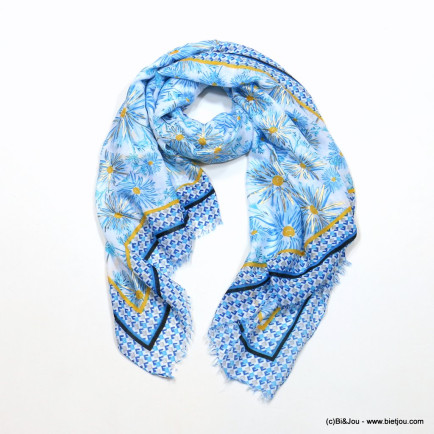 Foulard scintillant motif marguerites femme 0723002 bleu