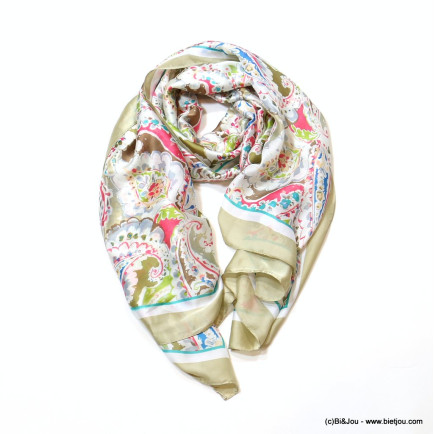 Foulard motif paisley fleur bordure 0723005 vert kaki