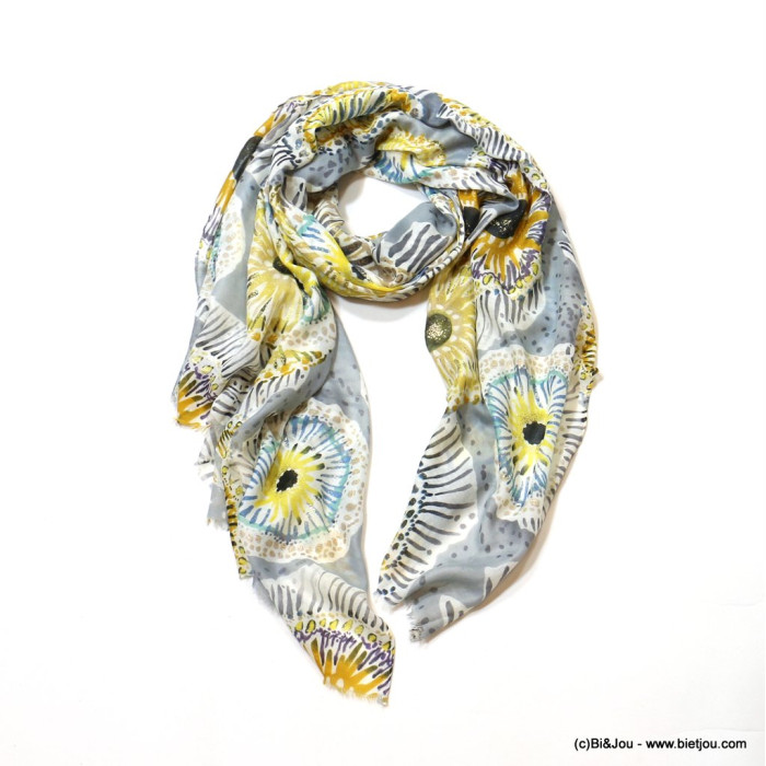 Foulard scintillant motif impressionniste abstrait femme 0723012 jaune