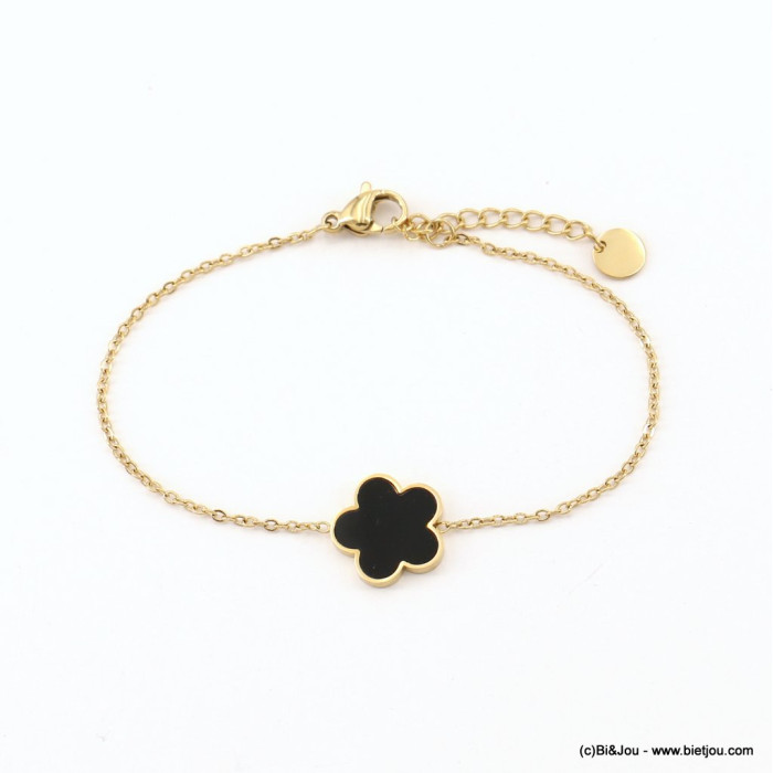Bracelet acier inoxydable fleur double-face nacre femme 0223058 doré
