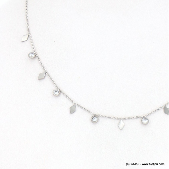 Collier acier inoxydable pampilles losange strass femme 0123052 argenté
