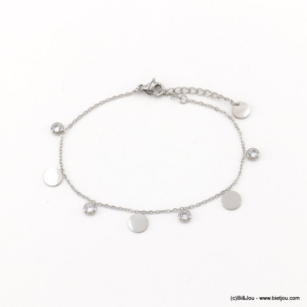 Bracelet acier inoxydable pampilles rondes strass femme 0223054 argenté