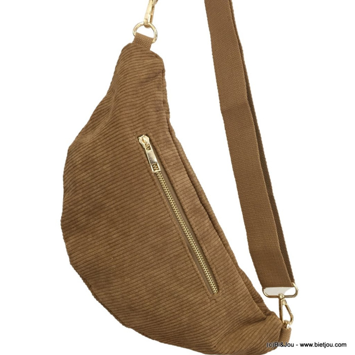 Sac banane façon velours côtelé ou léopard 0923023 cognac