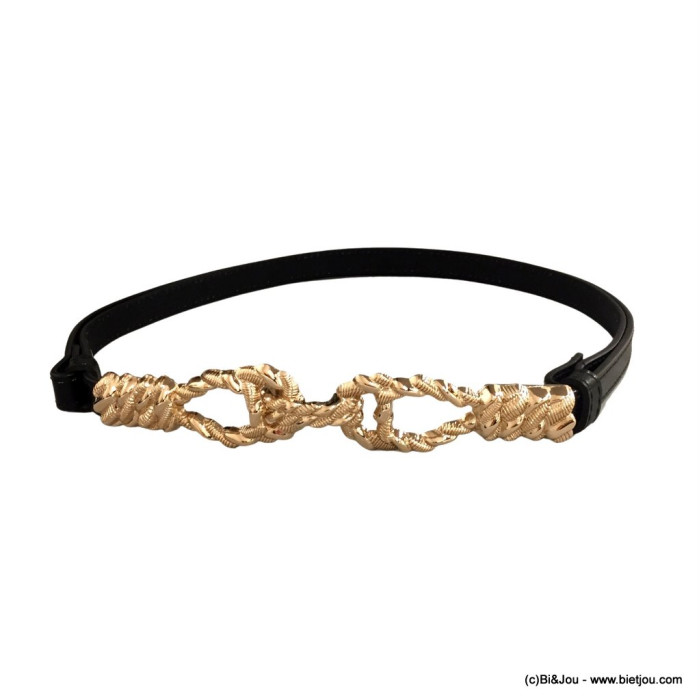 Ceinture fine CUIR réglable à crochet avec boucles torsadées en métal pour femme 0623011 noir Ceinture fine CUIR réglable à crochet avec boucles torsadées en métal pour femme 0623011 noir