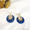 BOUCLES D'OREILLE ACIER INOXYDABLE DEMI-SOLEIL DISQUE RÉSINE MARBRÉE FEMME 0322600 bleu foncé