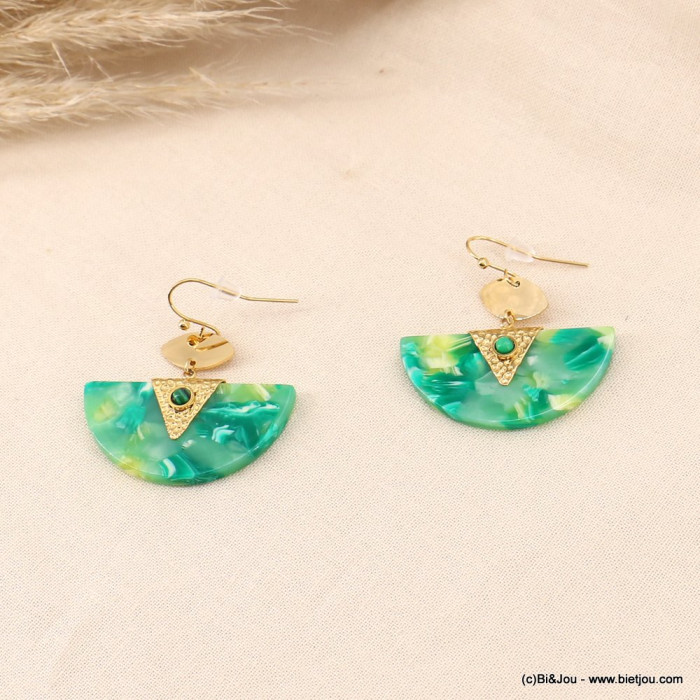 Boucles d'oreille demi-lune acier inoxydable résine marbrée femme 0323130 vert Boucles d'oreille demi-lune acier inoxydable résine marbrée femme 0323130 vert