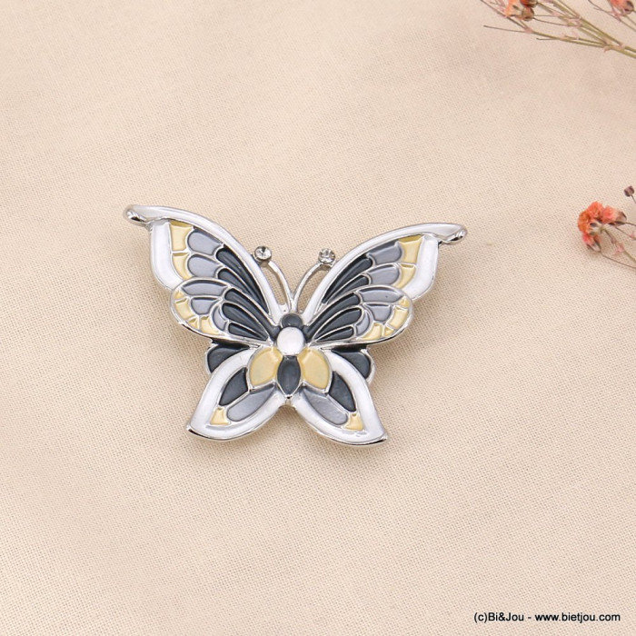 Broche magnétique papillon métal émail femme 0523008 gris clair