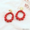 Boucles d'oreille billes acrylique goutte médaillon fleur acier femme 0323067 rouge