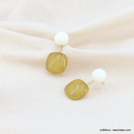 Boucles d'oreilles vintages avec cabochons en résine et métal doré femme 0323102 jaune