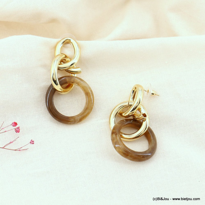Boucles d'oreilles maxi anneaux métal doré et acétate femme 0323097 marron