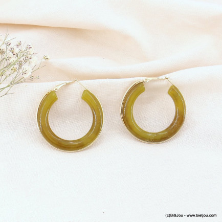 Boucles d'oreilles grands anneaux résine et métal fermoir anglais femme 0323105 marron