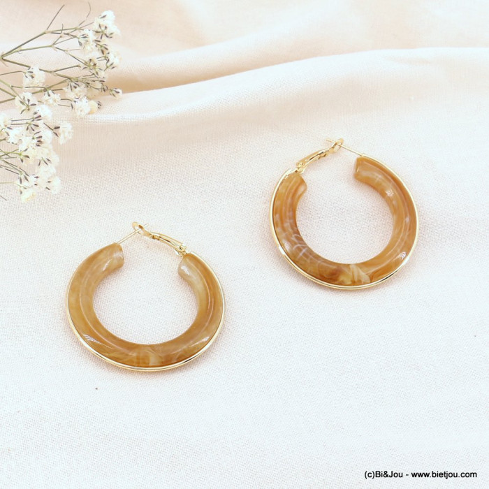 Boucles d'oreilles grands anneaux résine et métal fermoir anglais femme 0323105 cognac