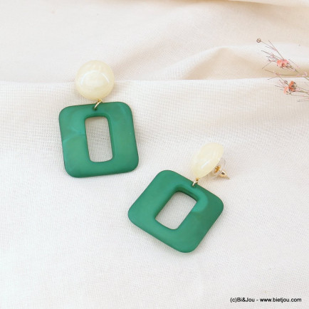 Boucles d'oreilles pendantes avec cabochon et rectangles en résine mat femme 0323103 vert